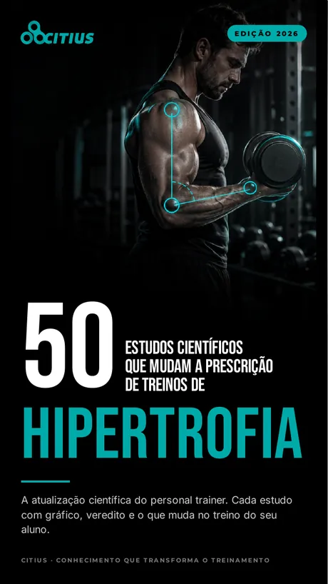 Capa do livro 50 Estudos Científicos que Mudam a Prescrição de Treinos de Hipertrofia